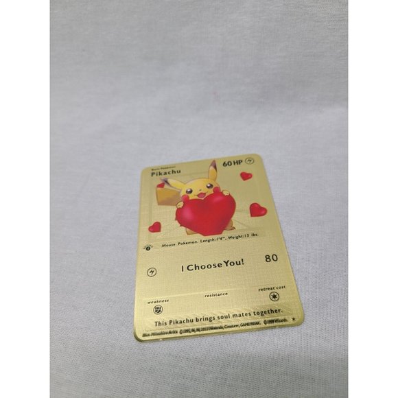 Pikachu I Choose You Love Heart Valentine Gold Metal Card- Brand new - Picture 3 of 4